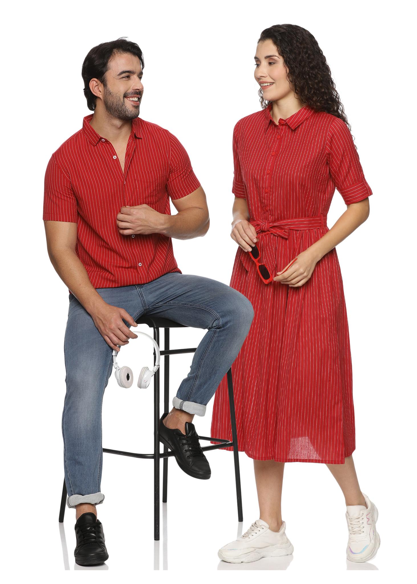 Cotton Shirt Dress Combo Twinning Couple Matching Outfit