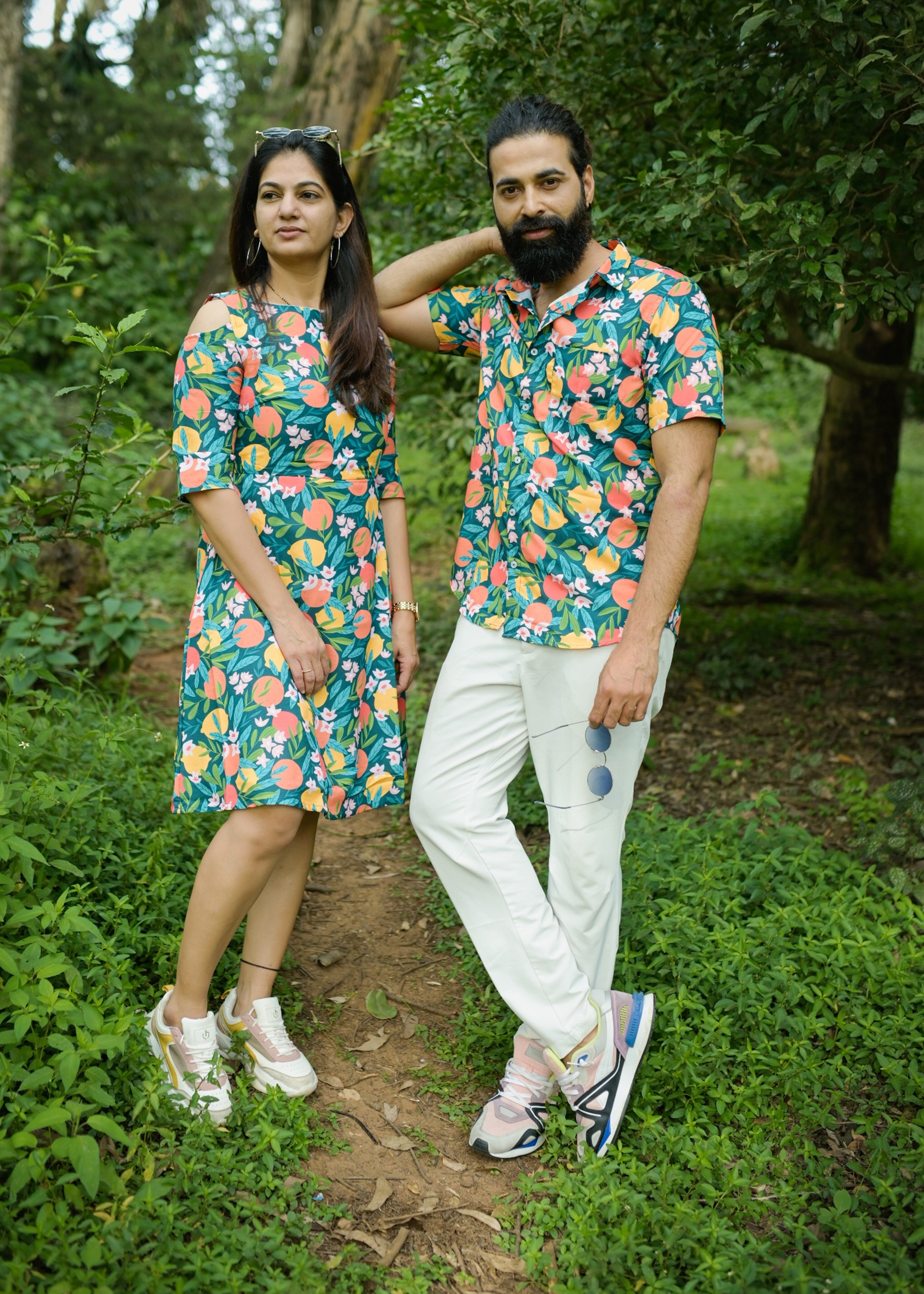 Rayon Couple Matching Combo Dress