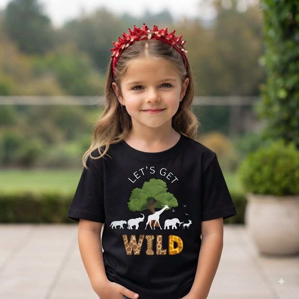 Black Lets Get Wild Girls Tshirt