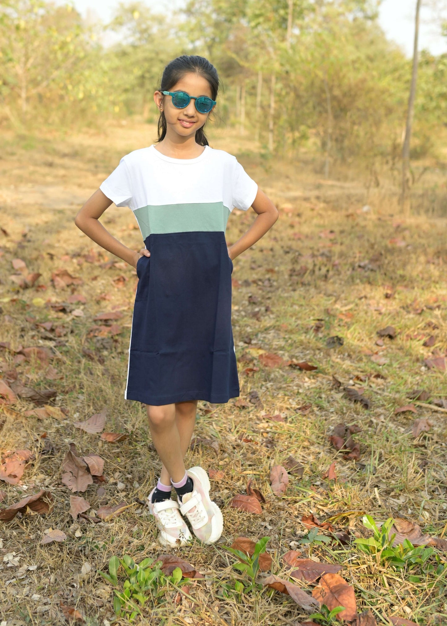 Green White Girls Tshirt Dress