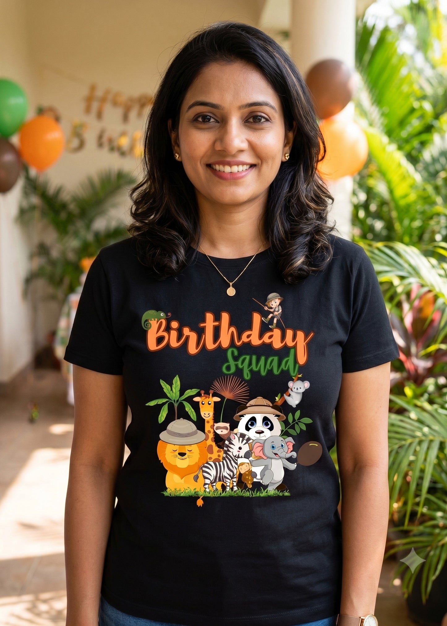 Black Jungle Theme Birthday Women Tshirt