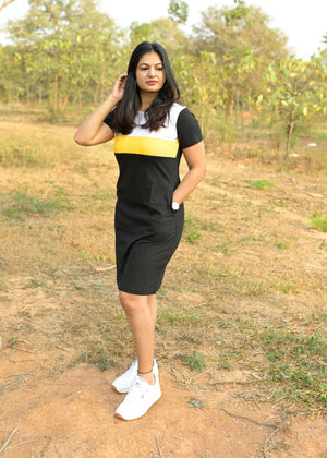 Yellow White Women Tshirt Dress