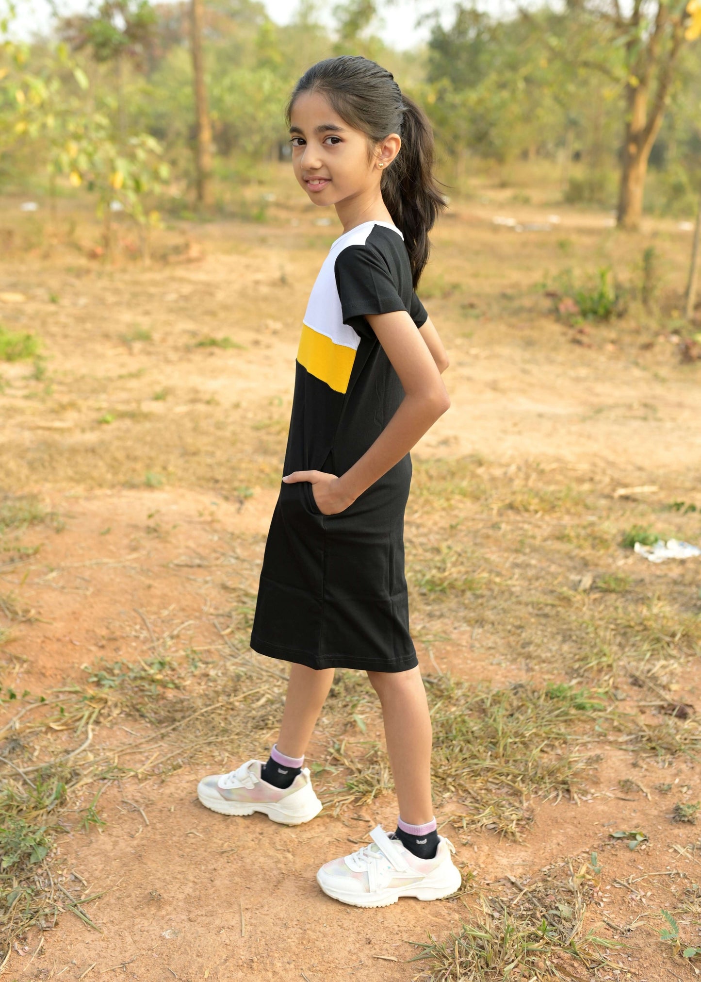 Yellow White Girls Tshirt Dress
