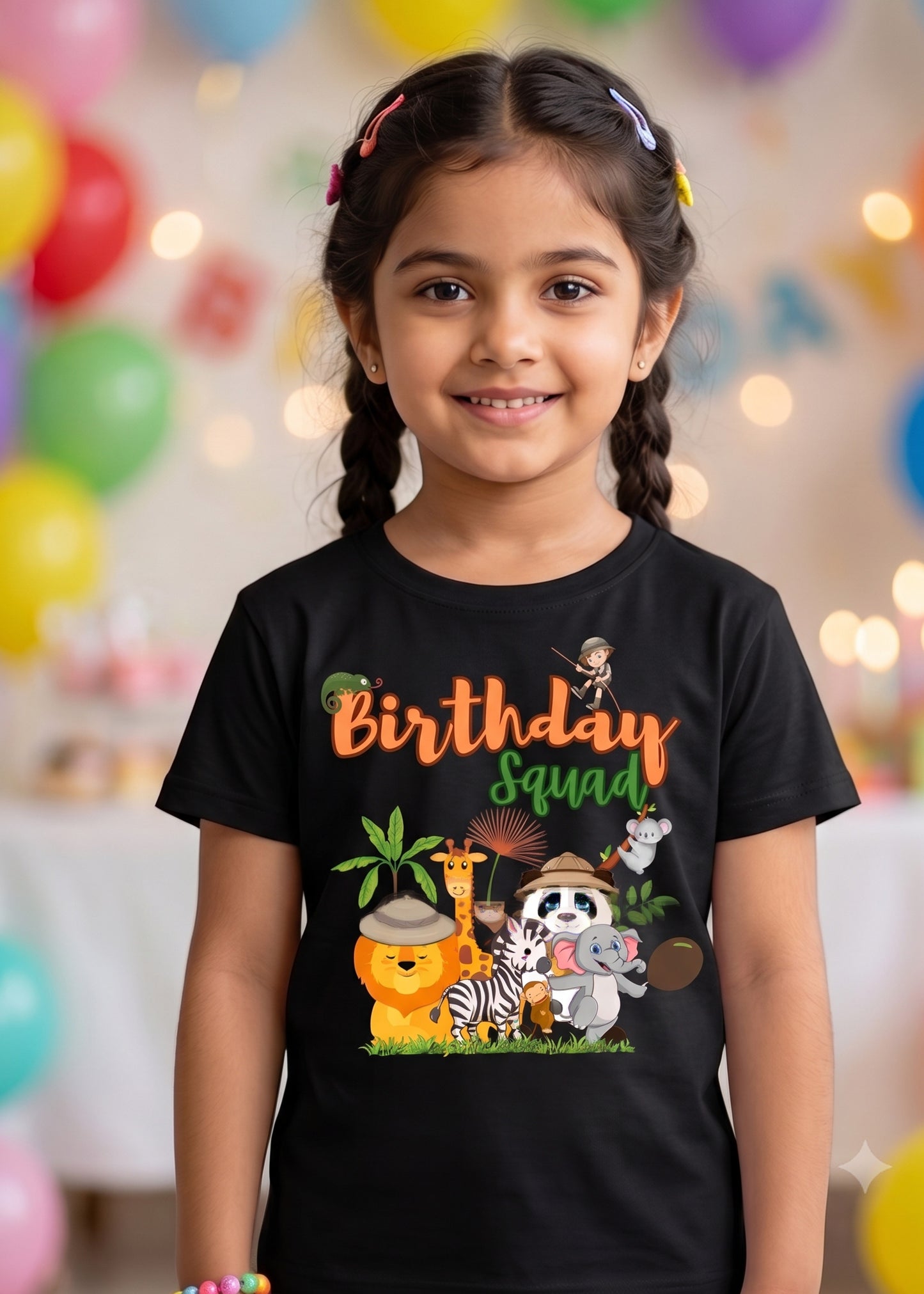 Birthday Squad Black Jungle Girls Tshirt