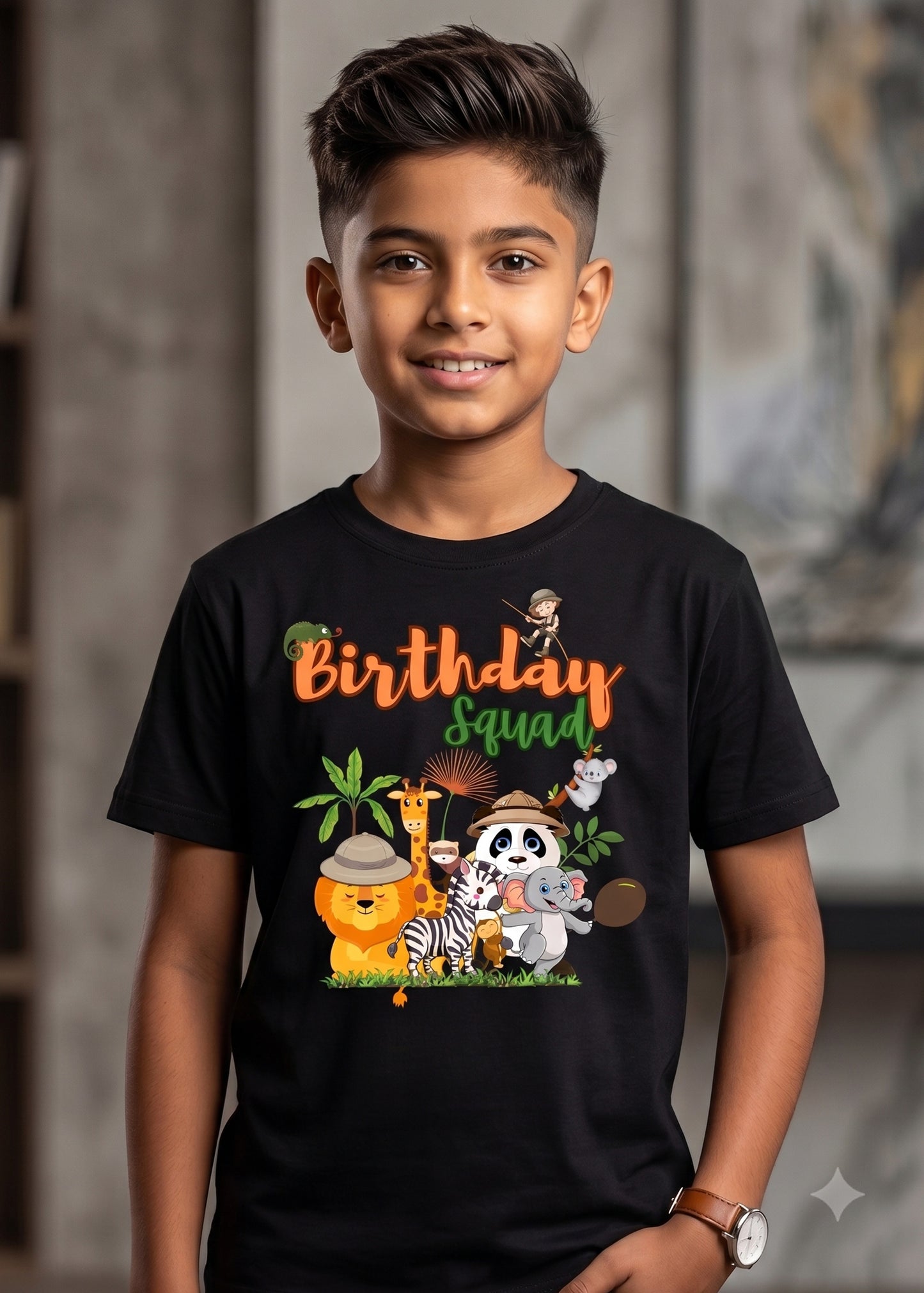 Birthday Squad Black Jungle Boys Tshirt