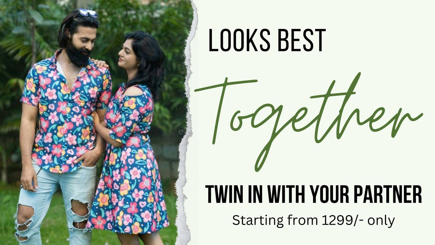 Tusok Couple Matching combo dress men shirt and women dress floral banner looks best together twin in with your partner Starting from 1299/- only