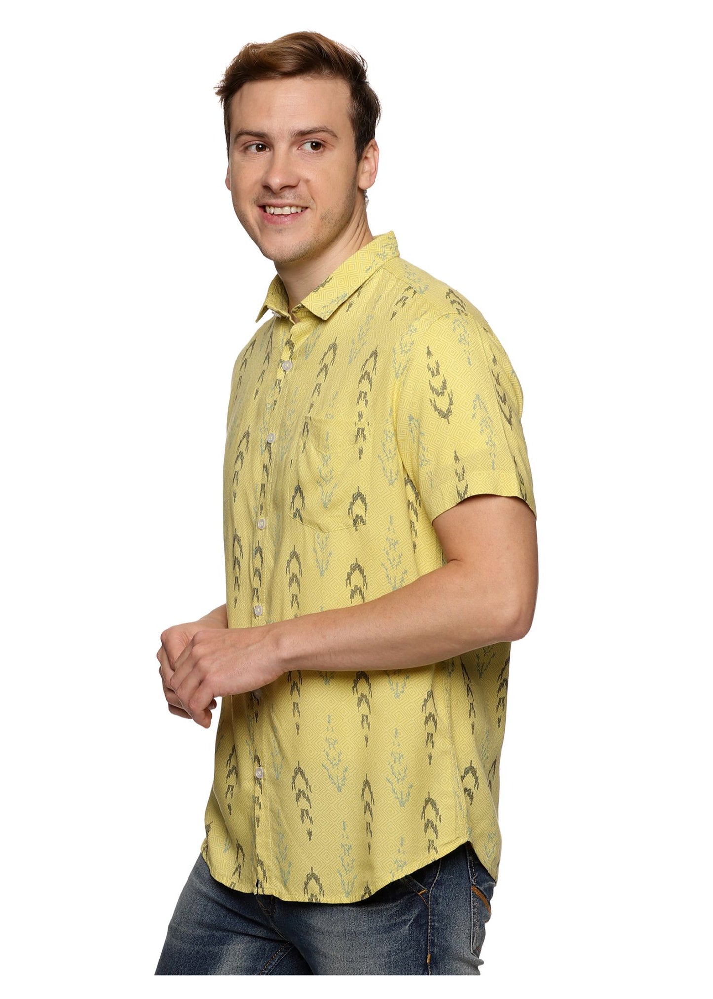 Mustard Ikkat Printed Shirt - Tusok