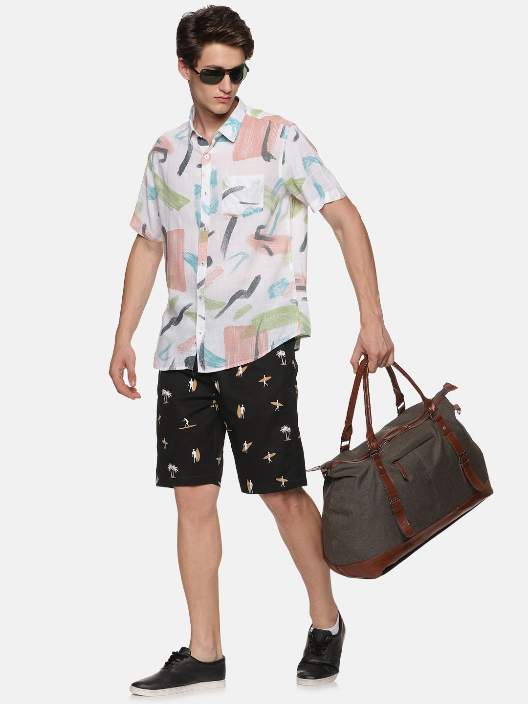 Brazil Men's Tropical Printed Black Shorts - Tusok