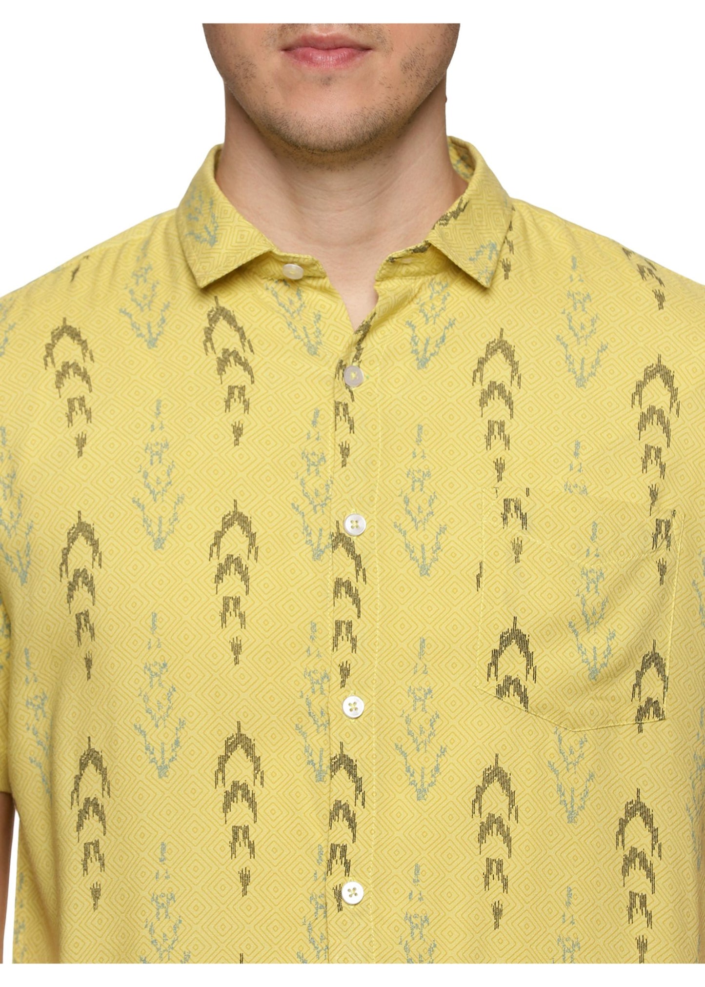 Mustard Ikkat Printed Shirt - Tusok