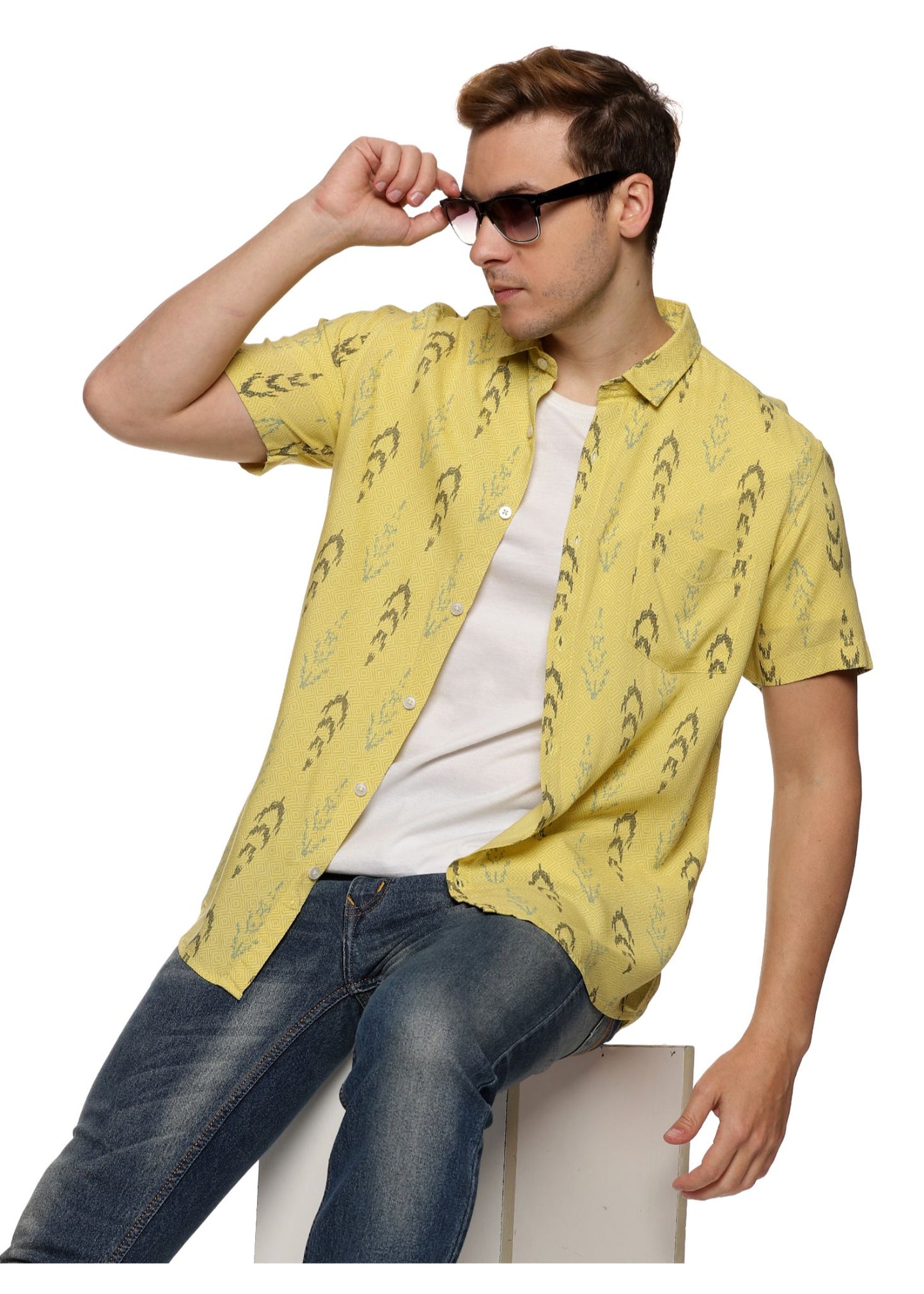 Mustard Ikkat Printed Shirt - Tusok