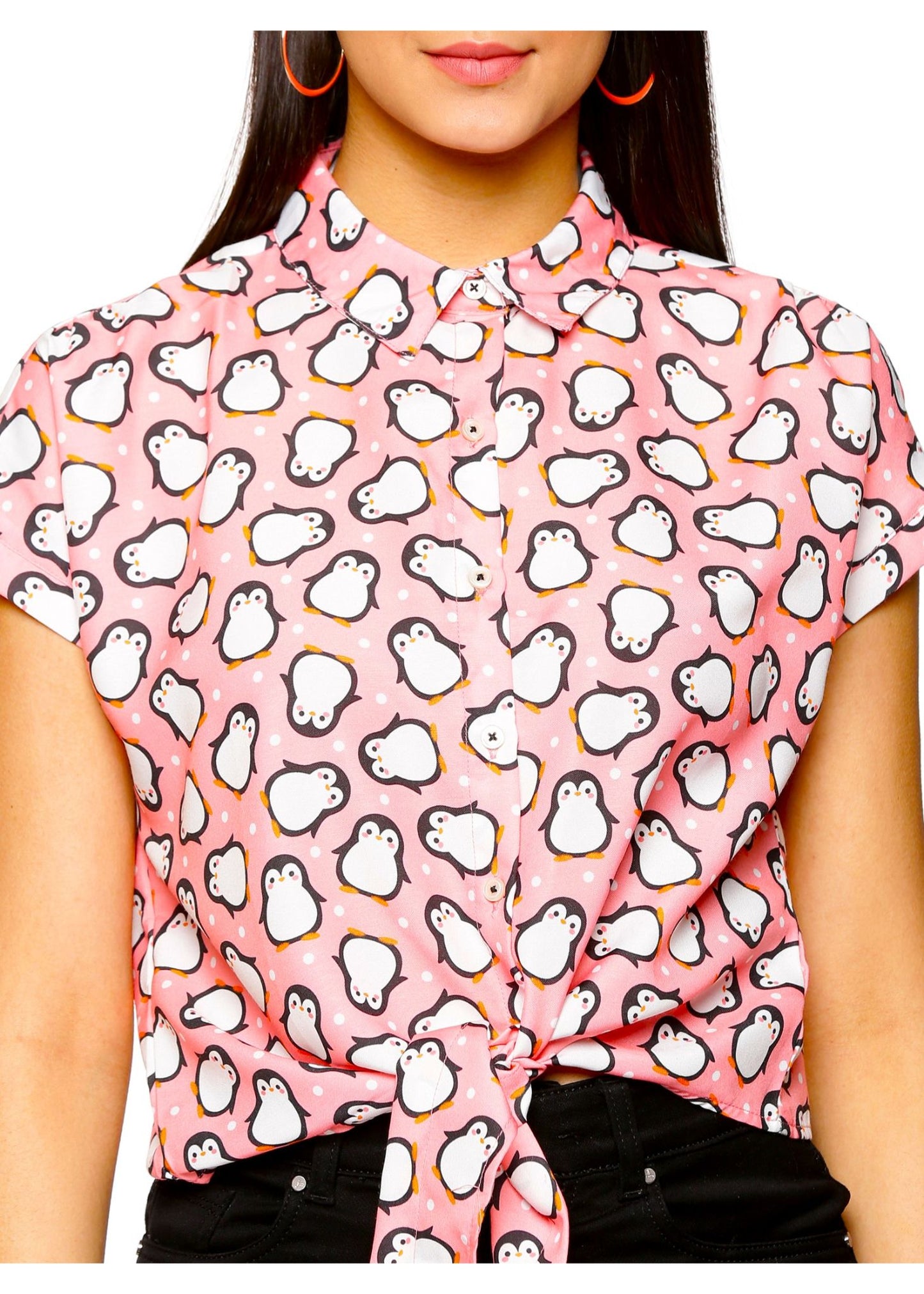 Penguins Front Knot Women Shirt - Tusok