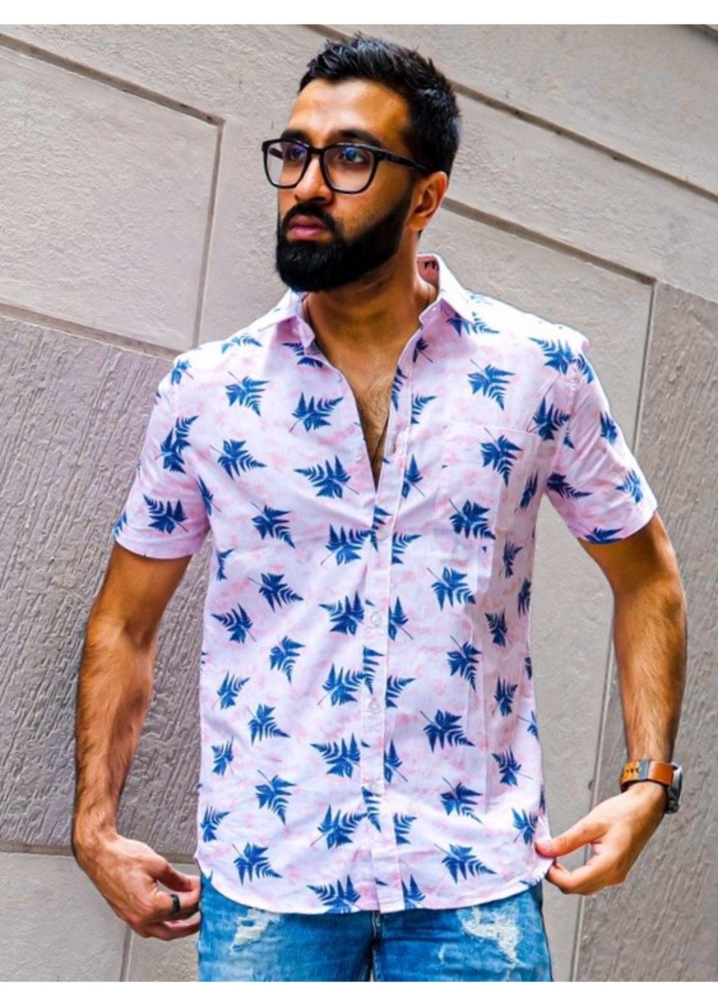 Tusok-leafy-pink-blueVacation-Printed Shirtimage-Pink Aloha (1)