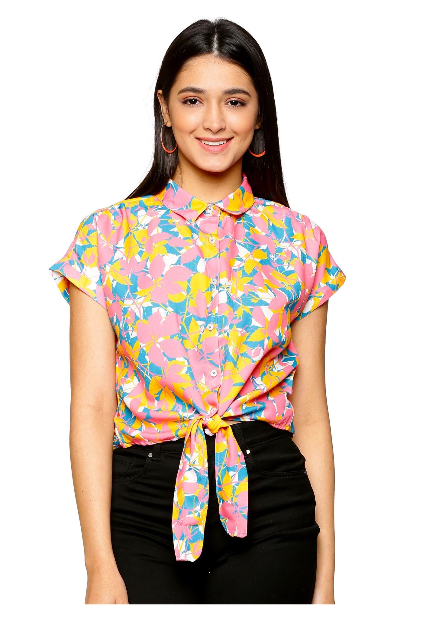Confetti Front Knot Women Shirt - Tusok