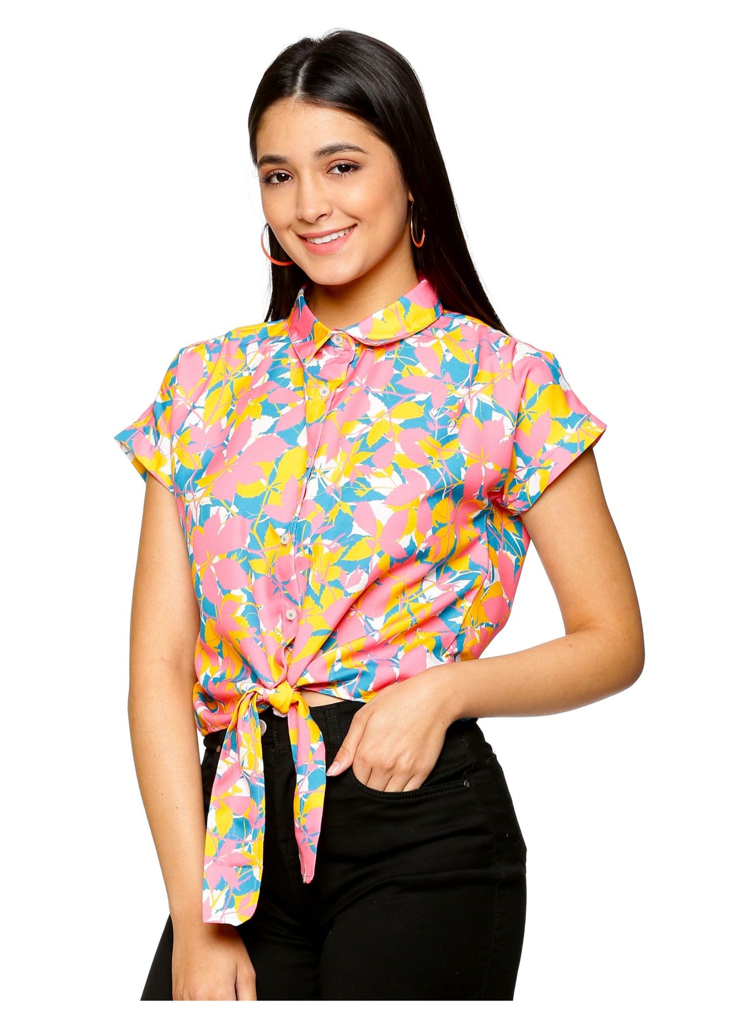 Confetti Front Knot Women Shirt - Tusok