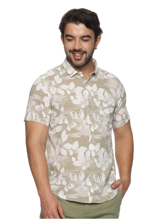 Brown Petal Mens Printed Shirt