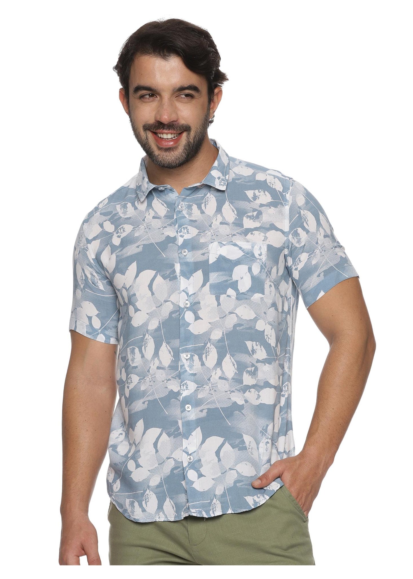 Blue Petal Mens Printed Shirt