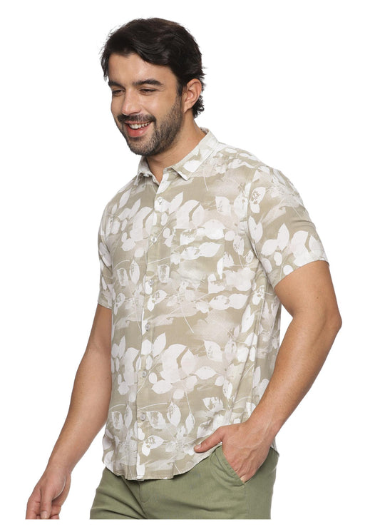 Brown Petal Mens Printed Shirt