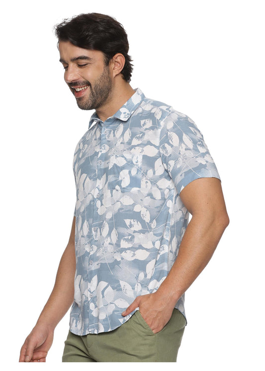 Blue Petal Mens Printed Shirt