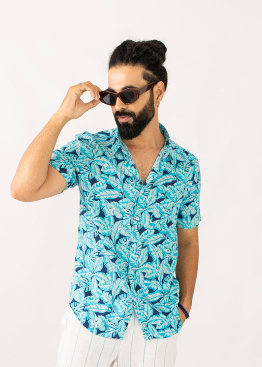 Indigo Printed Mens Shirt