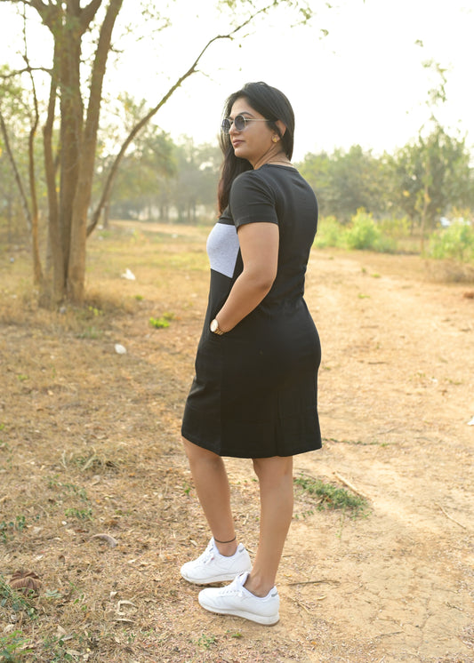 Grey Black Women Tshirt Dress