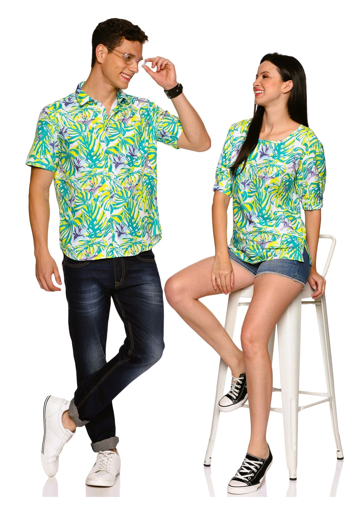 Rayon Couple Matching Combo Dress