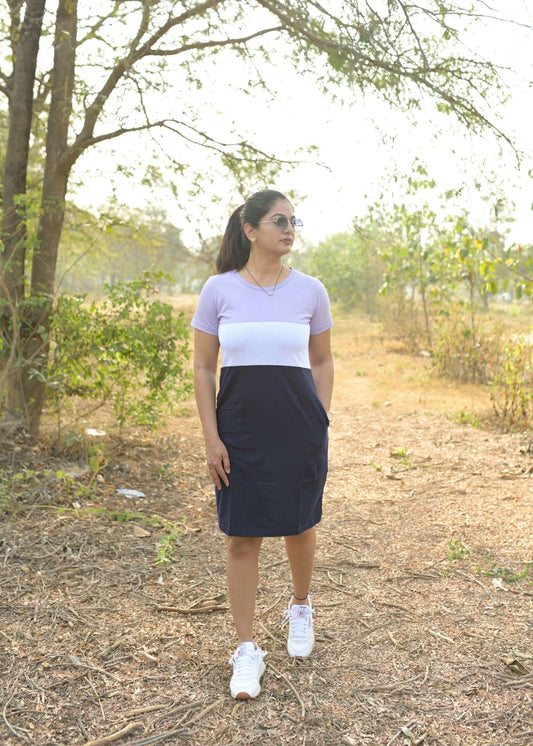 Lavender White Women Tshirt Dress