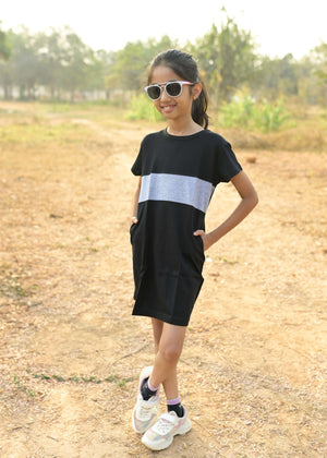 Grey Black Girls Tshirt Dress