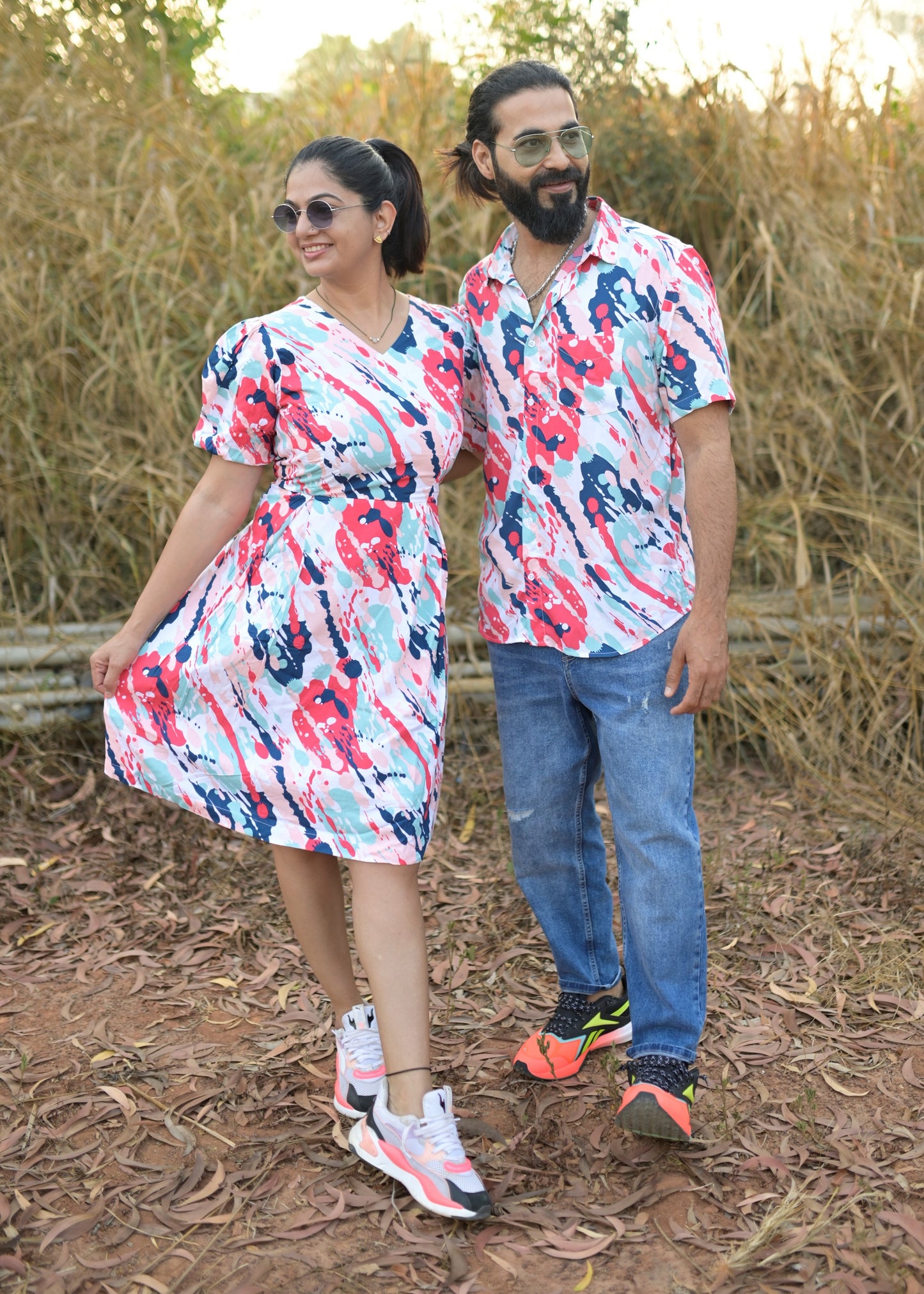 Flames Couple Matching Shirt and Dress