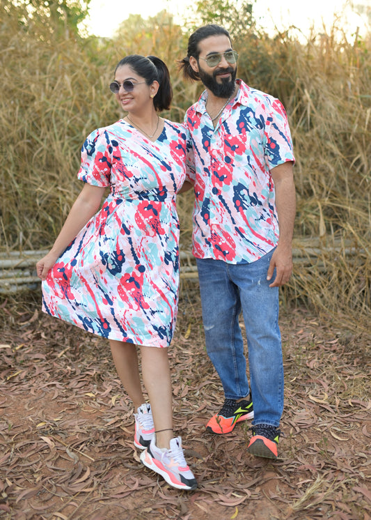 Flames Couple Matching Shirt and Dress