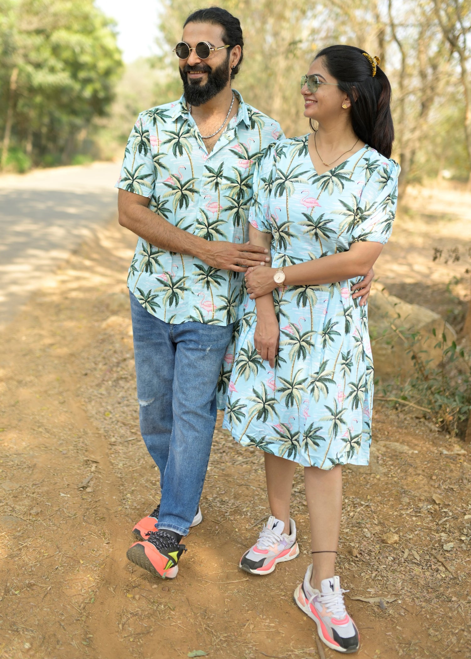 couples matching shirt dresses Couple Matching Tropical Print Set Shirt & Dress Combo For Resort Vacation