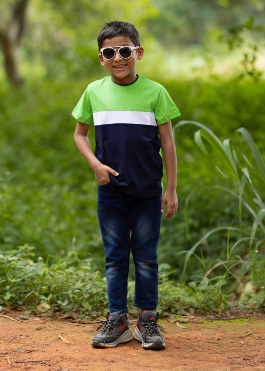 Lime White Crew Neck Boys Tshirt