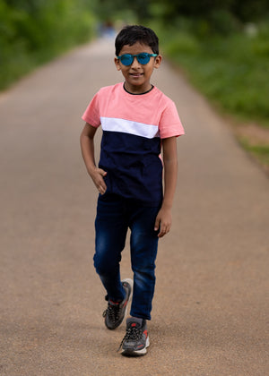 Pink White Crew Neck Boys Tshirt