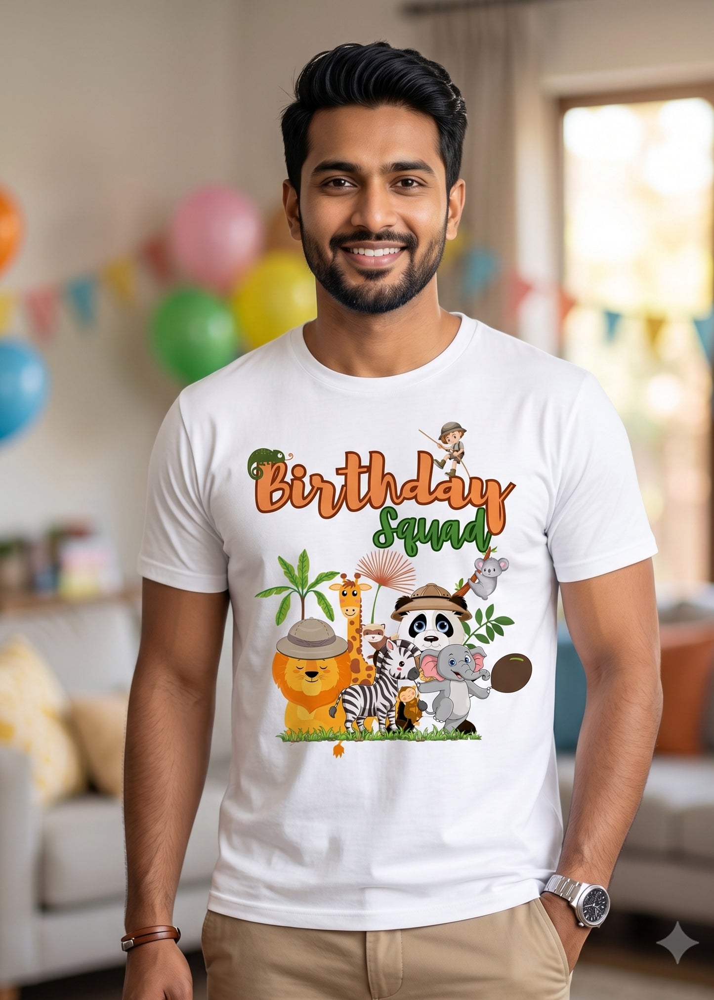 White Jungle Theme Birthday Men Tshirt