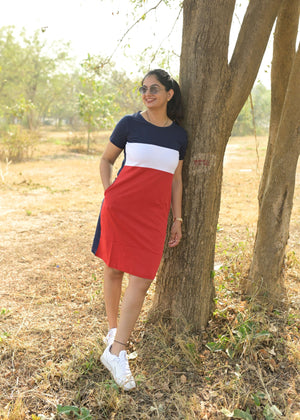 Red White Women Tshirt Dress