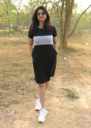 Grey Black Women Tshirt Dress
