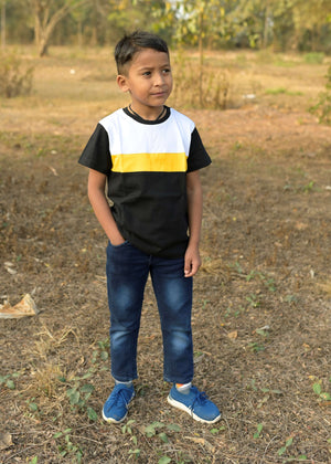 Yellow White Crew Neck Boys Tshirt