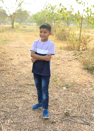 Lavender White Crew Neck Boys Tshirt