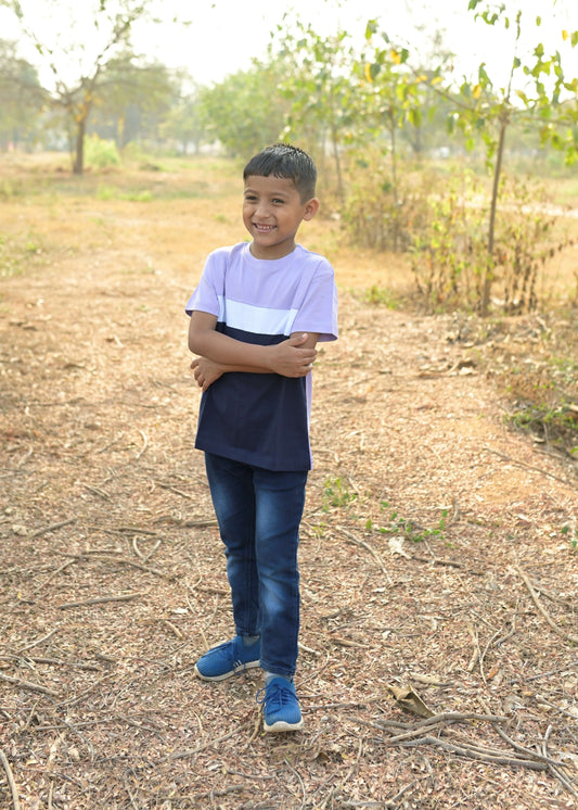 Lavender White Crew Neck Boys Tshirt