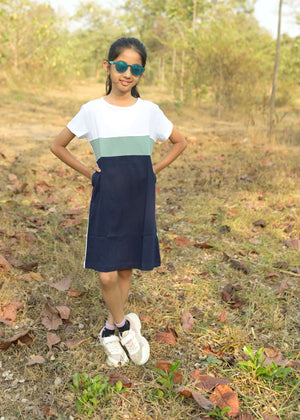 Green White Girls Tshirt Dress