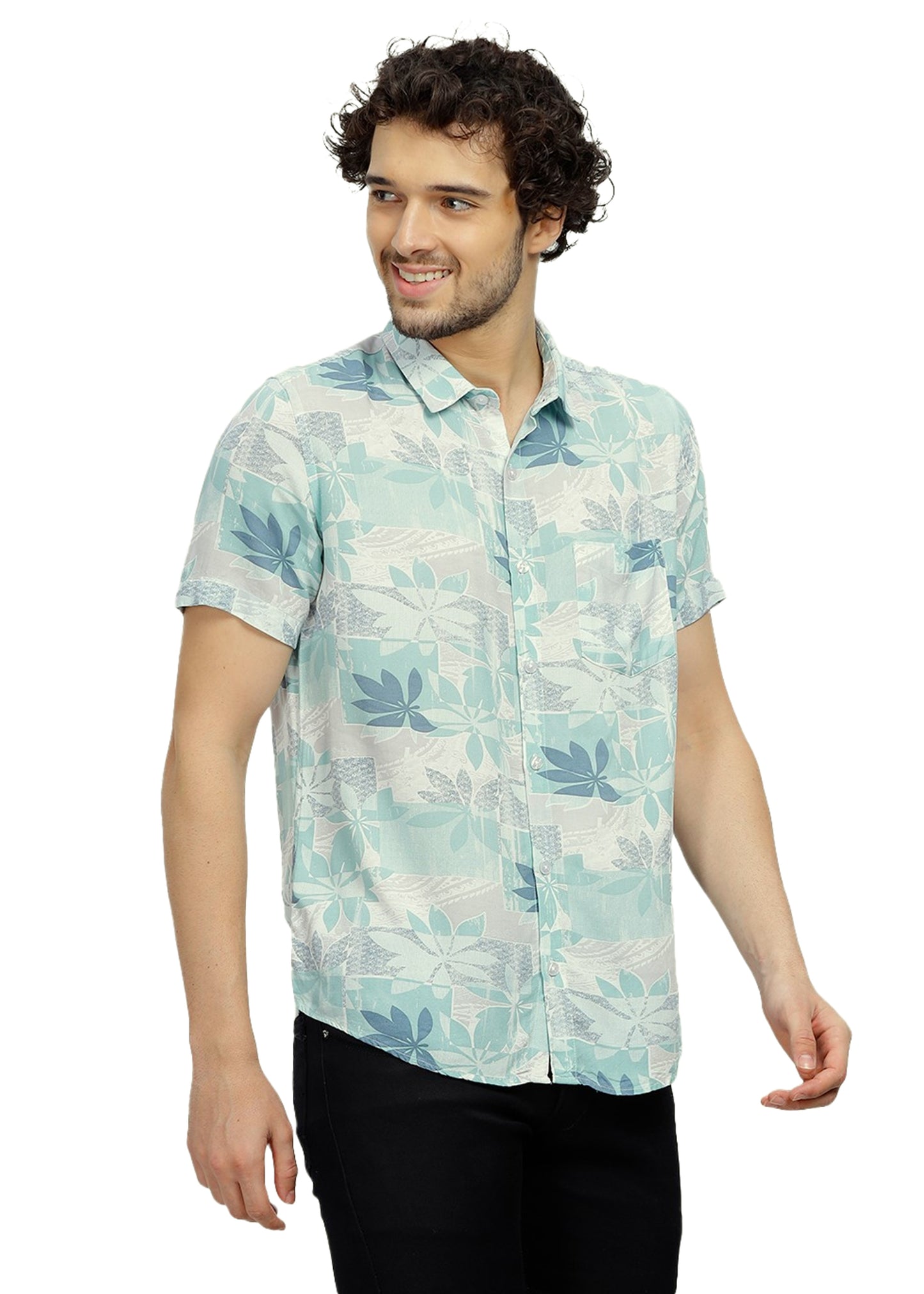 Teal Patch Printed Shirt
