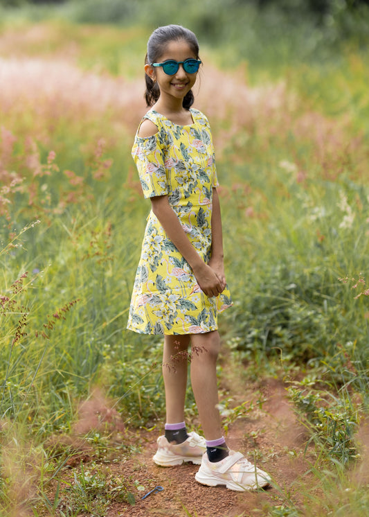 Yellow Flamingo Girls Frock