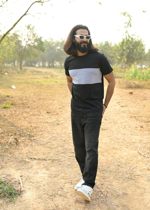 Grey Black Crew Neck Men Tshirt