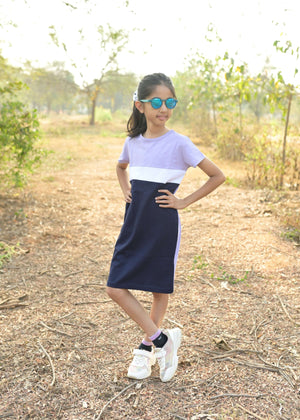 Lavender White Girls Tshirt Dress