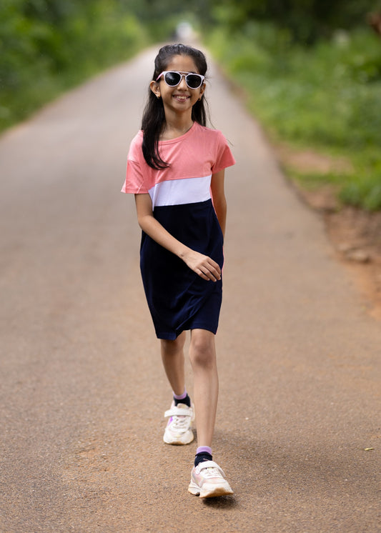 Pink White Girls Tshirt Dress