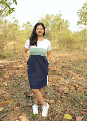 Green White Women Tshirt Dress