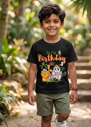 Its My Birthday Black Jungle Boys Tshirt