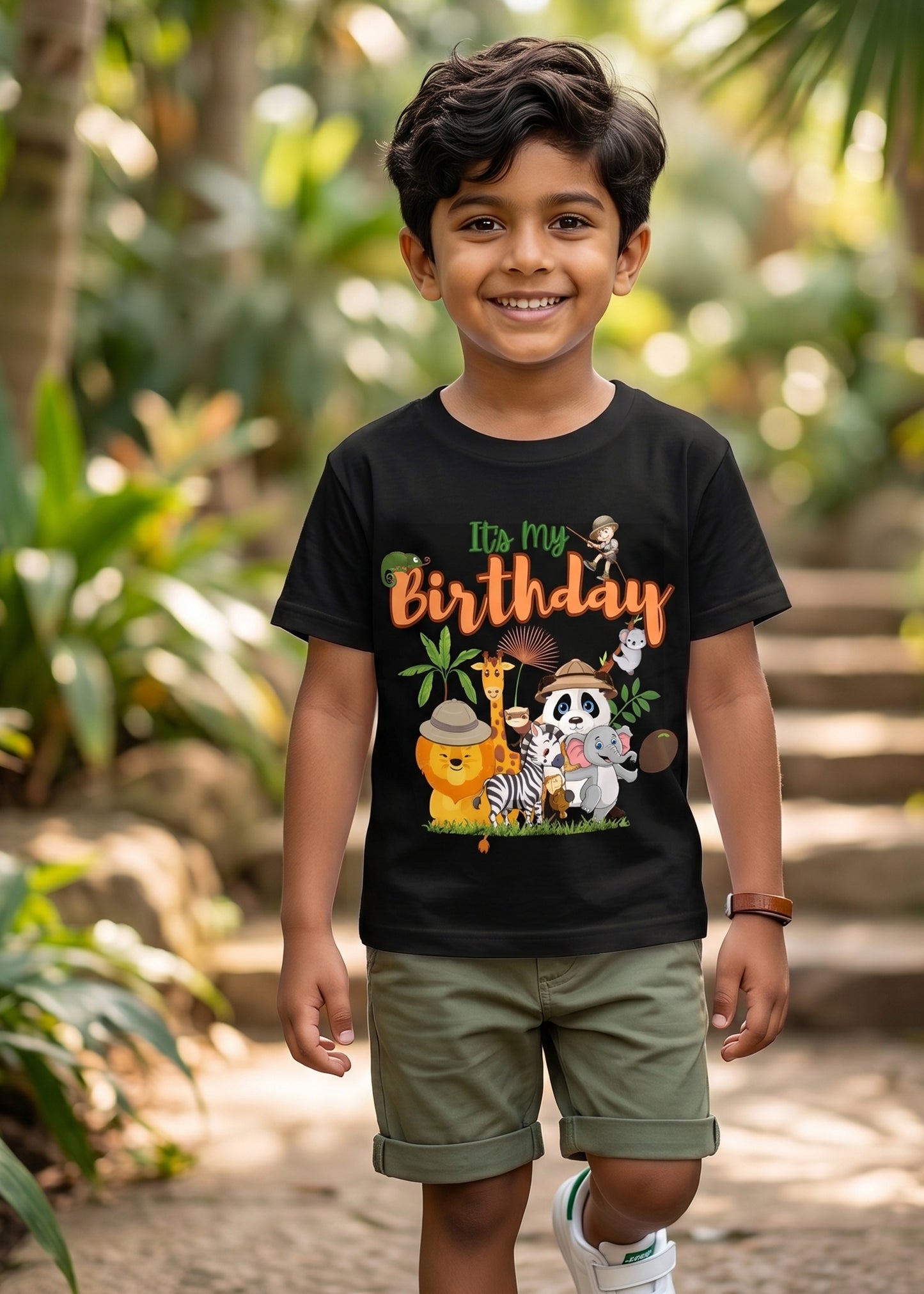 Its My Birthday Black Jungle Boys Tshirt