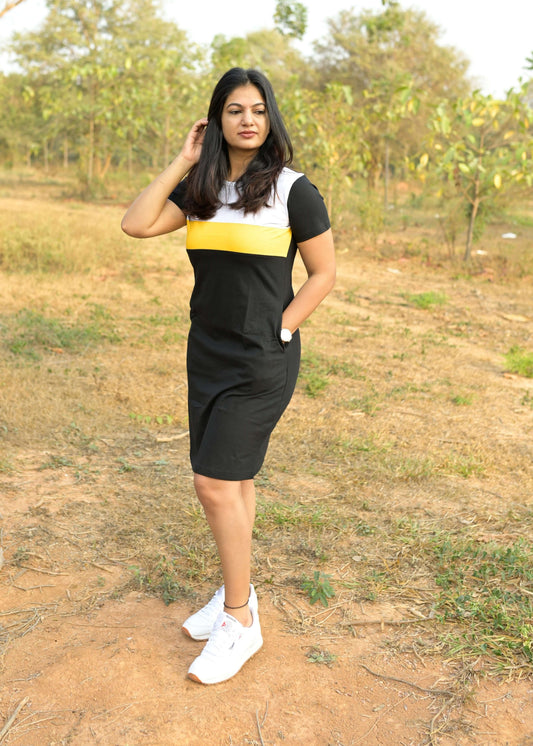 Yellow White Women Tshirt Dress
