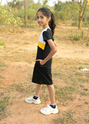 Yellow White Girls Tshirt Dress