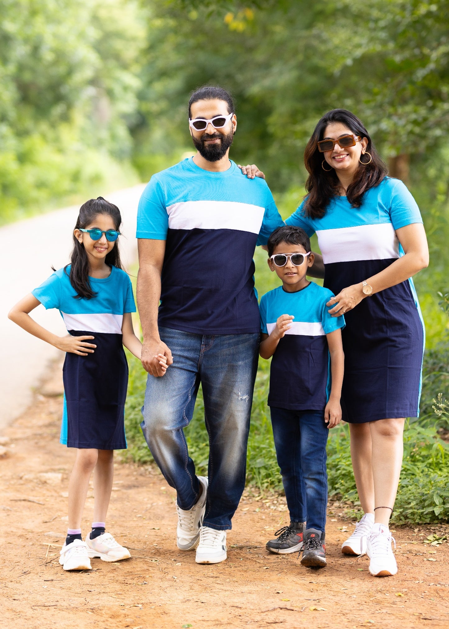 Turquoise White Tshirt Family Matching Combo